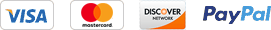 Icons of accepted payment methods including Visa, Mastercard, and PayPal
