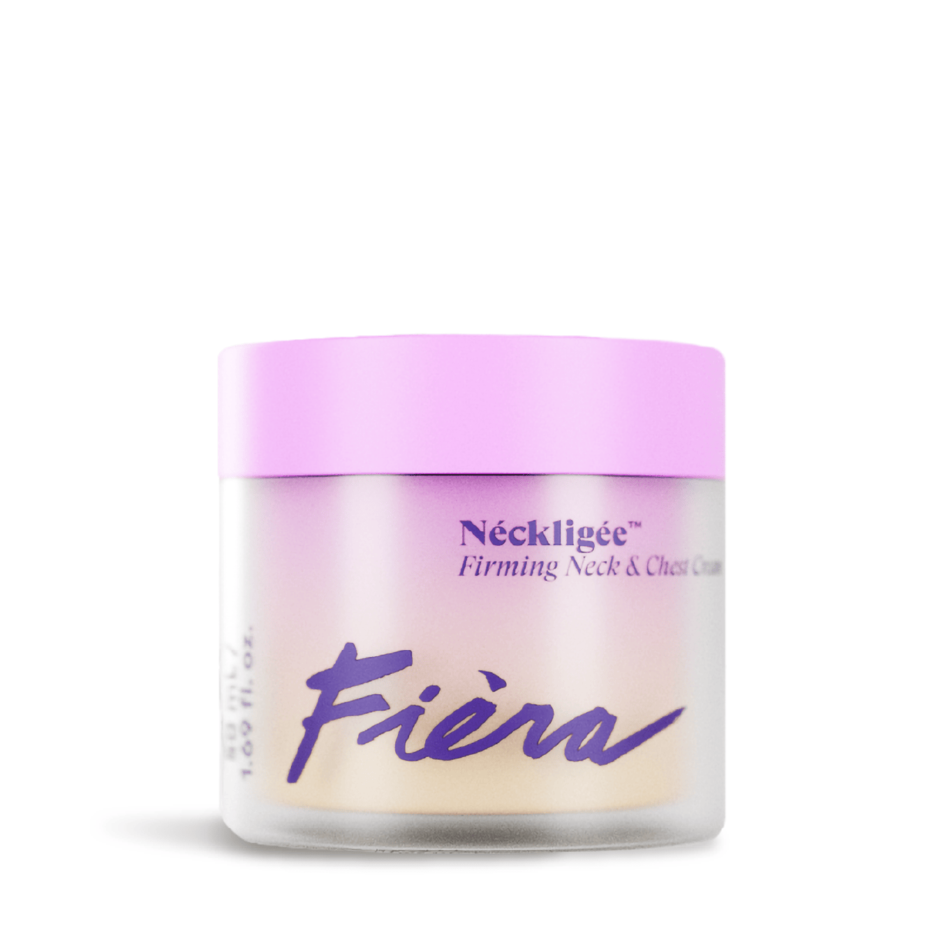 Fièra Néckligèe Firming Neck & Chest Cream jar with purple lid on a white background